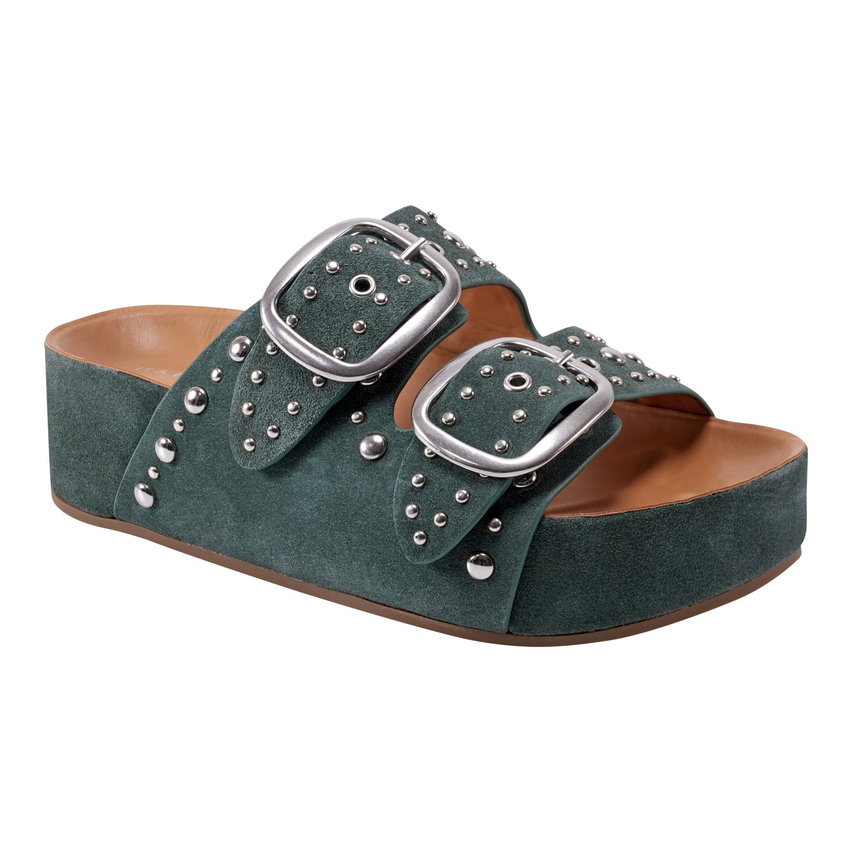 Sayge Studded Suede Footbed Sandal - Green Suede / Marc Fisher Outlet