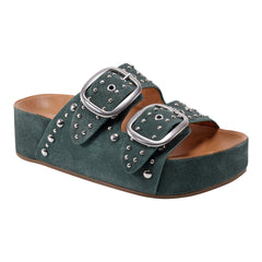 Sayge Studded Suede Footbed Sandal - Green Suede / Marc Fisher Outlet