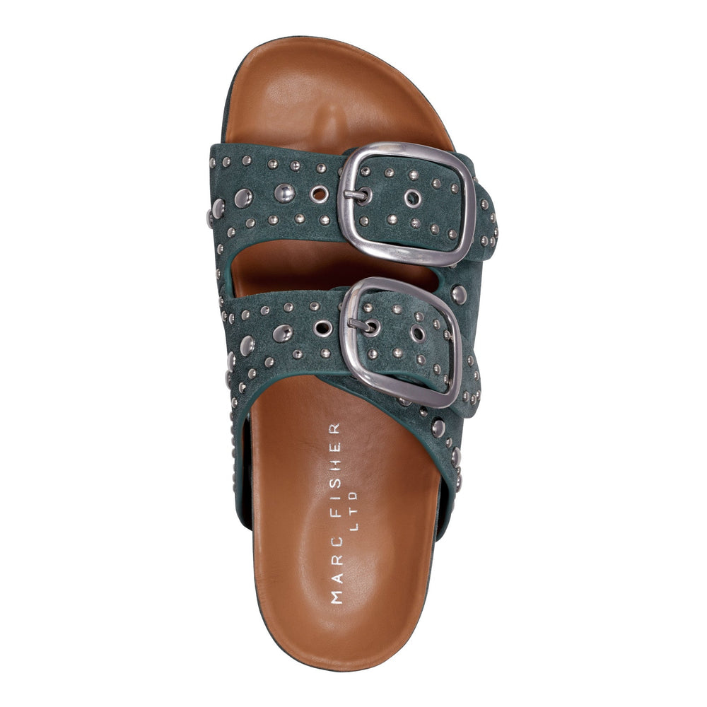 Sayge Studded Suede Footbed Sandal - Green Suede / Marc Fisher Outlet