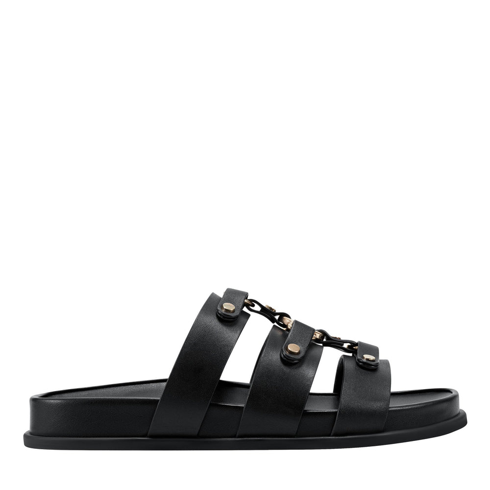 Verity Flat Leather Footbed Sandal - Black Leather / Marc Fisher Discount