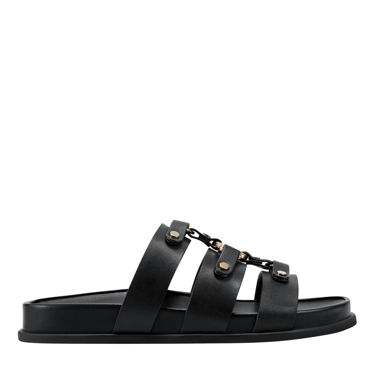Verity Flat Leather Footbed Sandal - Black Leather / Marc Fisher Discount