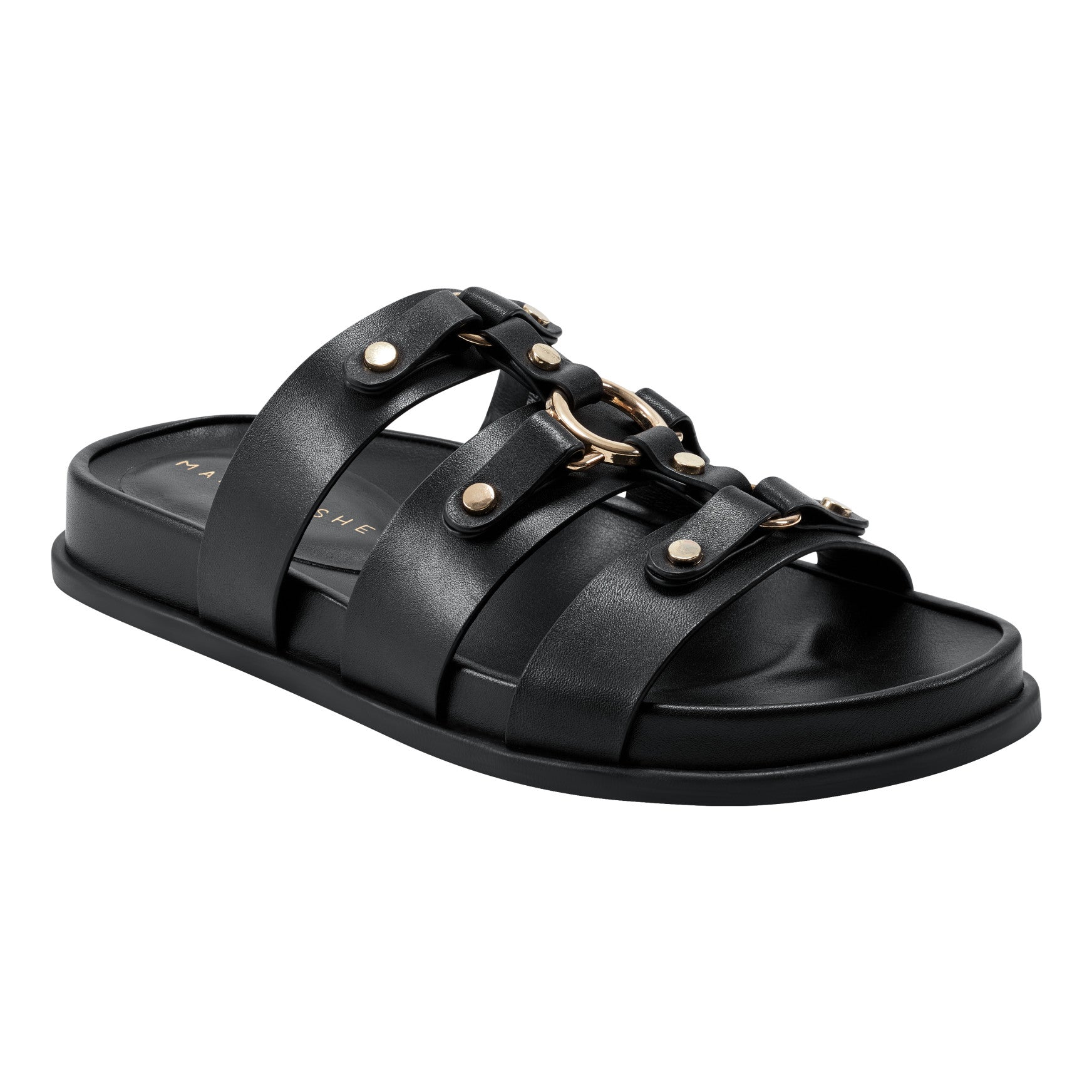 Verity Flat Leather Footbed Sandal - Black Leather / Marc Fisher Discount