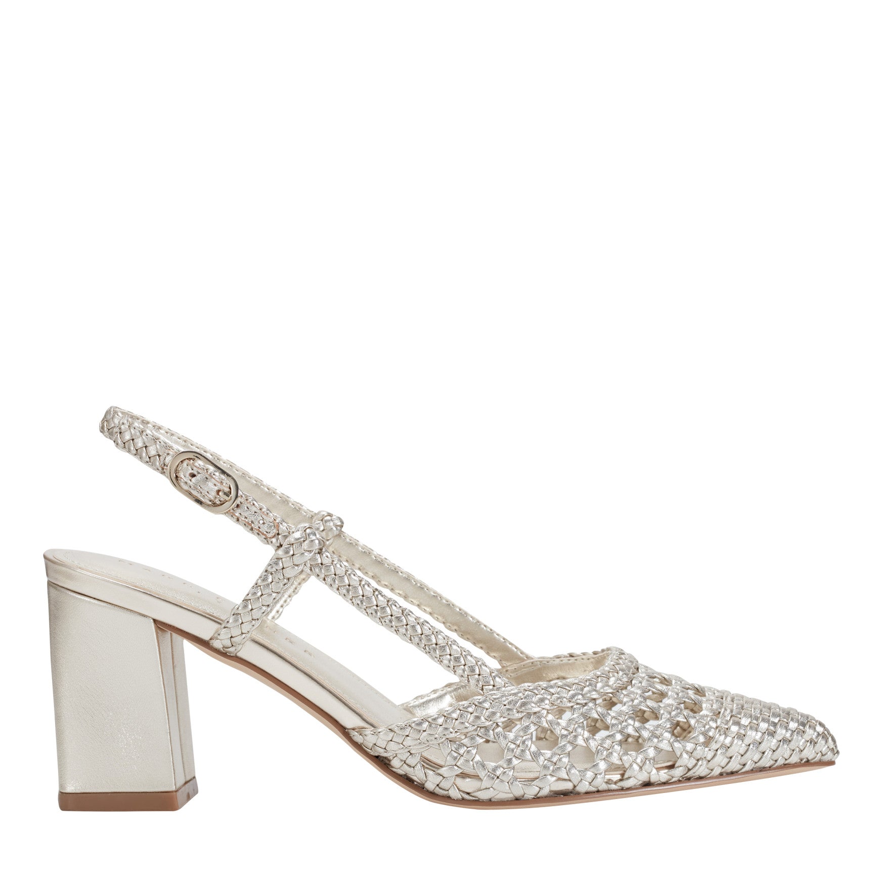 Zunnie Block Heel Woven Leather Slingback Pump - Platino Leather / Marc Fisher Outlet