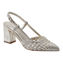 Zunnie Block Heel Woven Leather Slingback Pump - Platino Leather / Marc Fisher Outlet