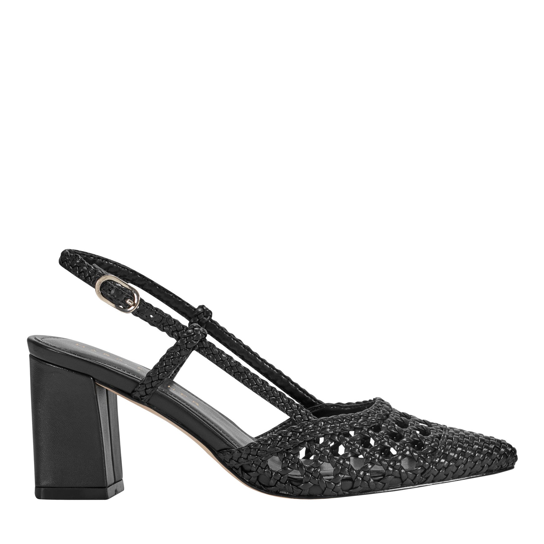 Zunnie Block Heel Woven Leather Slingback Pump - Black Leather / Marc Fisher US