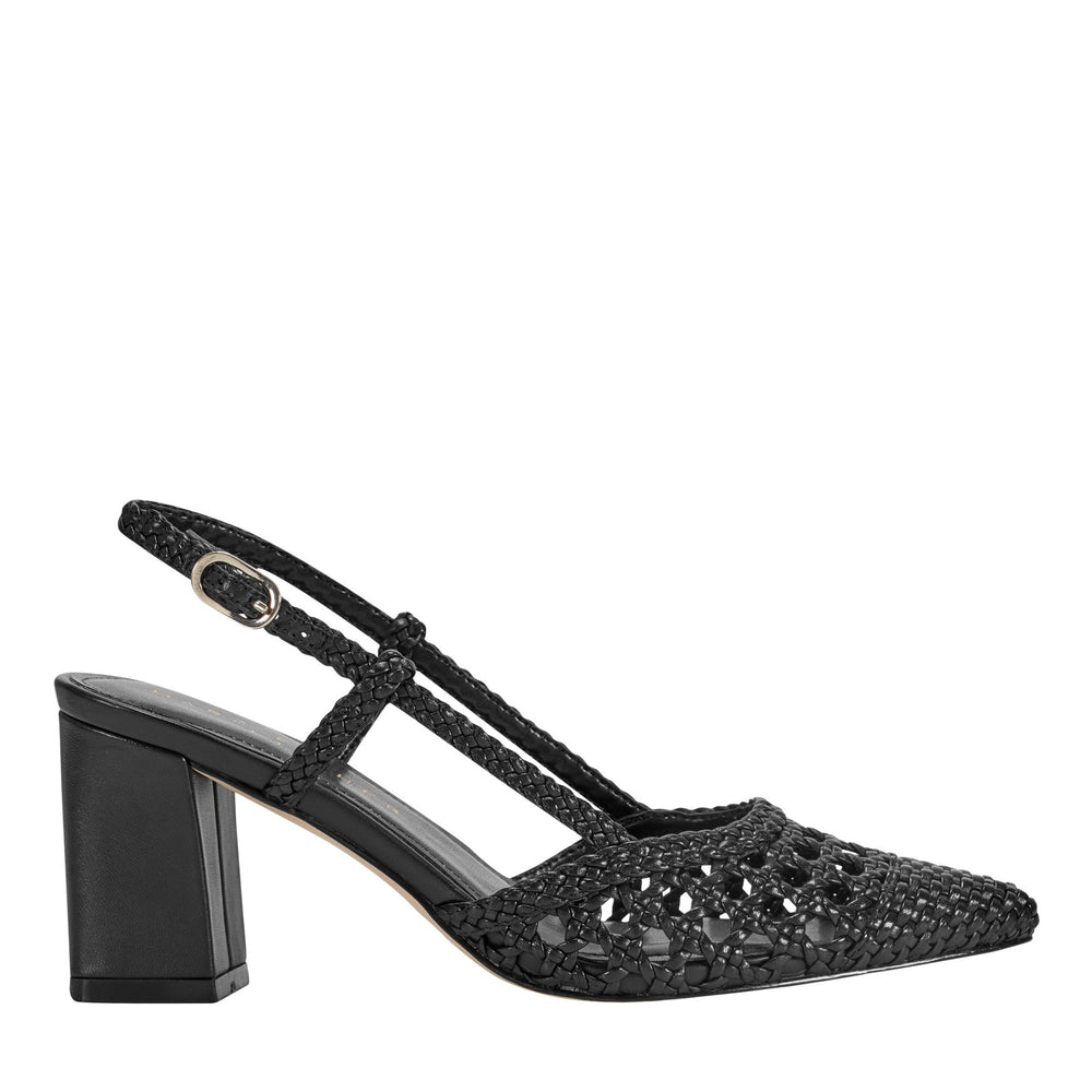 Zunnie Block Heel Woven Leather Slingback Pump - Black Leather / Marc Fisher US