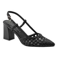Zunnie Block Heel Woven Leather Slingback Pump - Black Leather / Marc Fisher US
