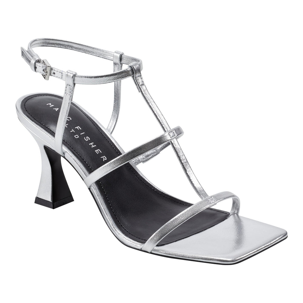 Dennie Strappy Leather Dress Sandal - Silver Leather / Marc Fisher US