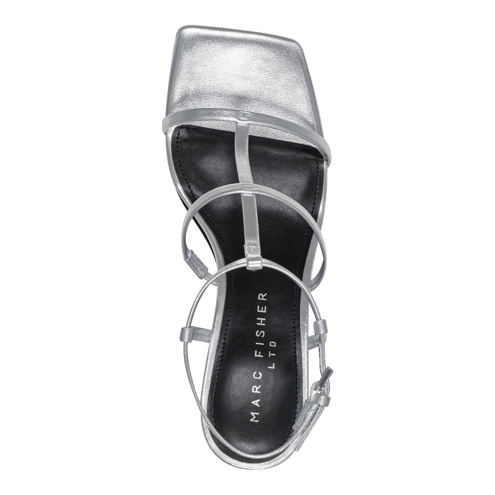 Dennie Strappy Leather Dress Sandal - Silver Leather / Marc Fisher US