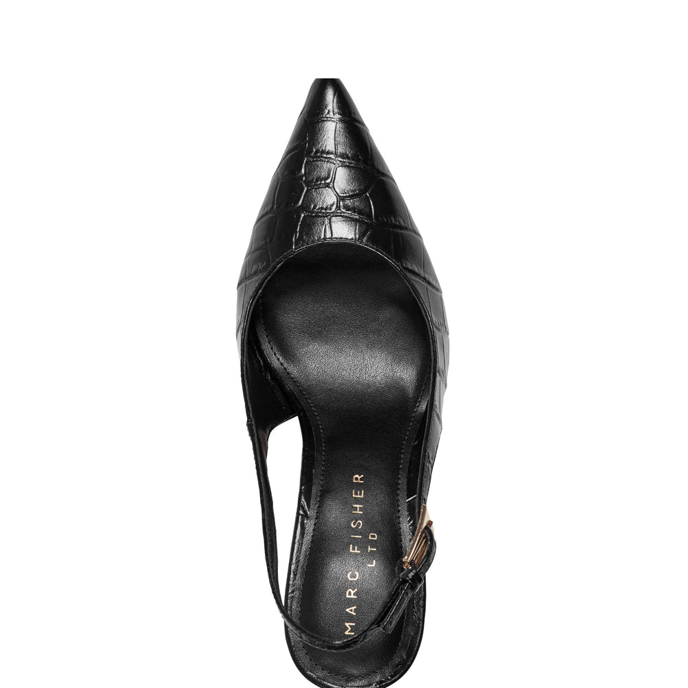 Dorie Leather Slingback Pump - Embossed Black Croco Leather / Marc Fisher For Sale