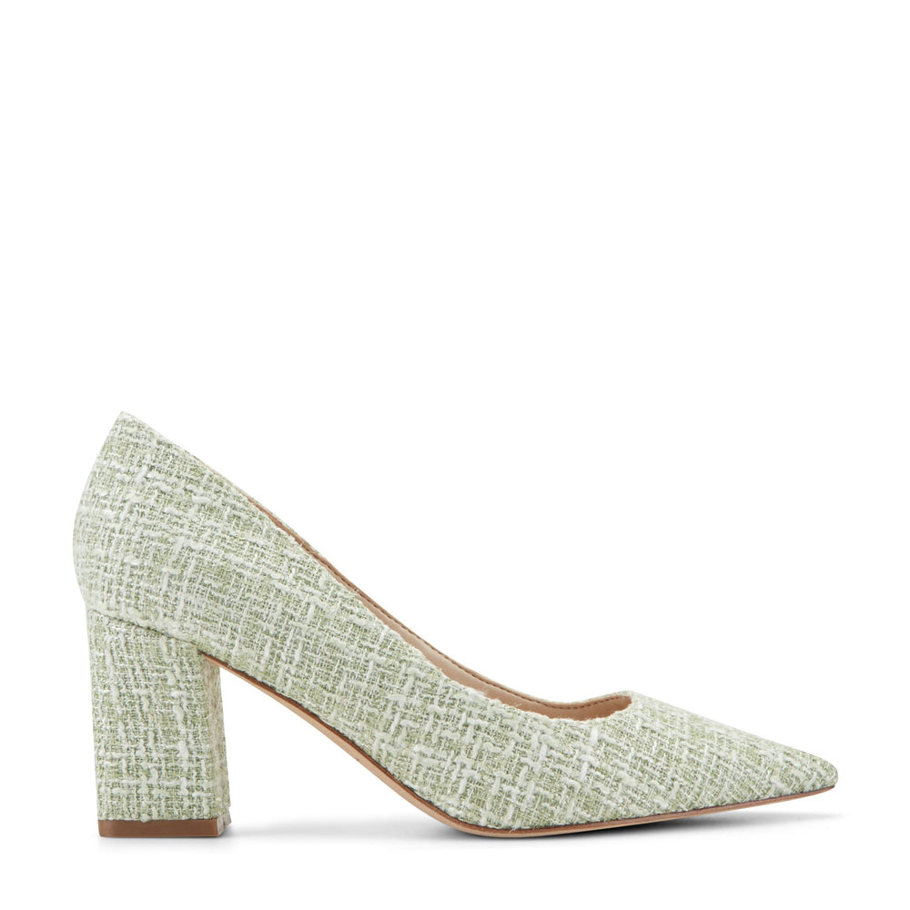 Zala Block Heel Pointy Toe Pump - Green Boucle / Marc Fisher On Sale