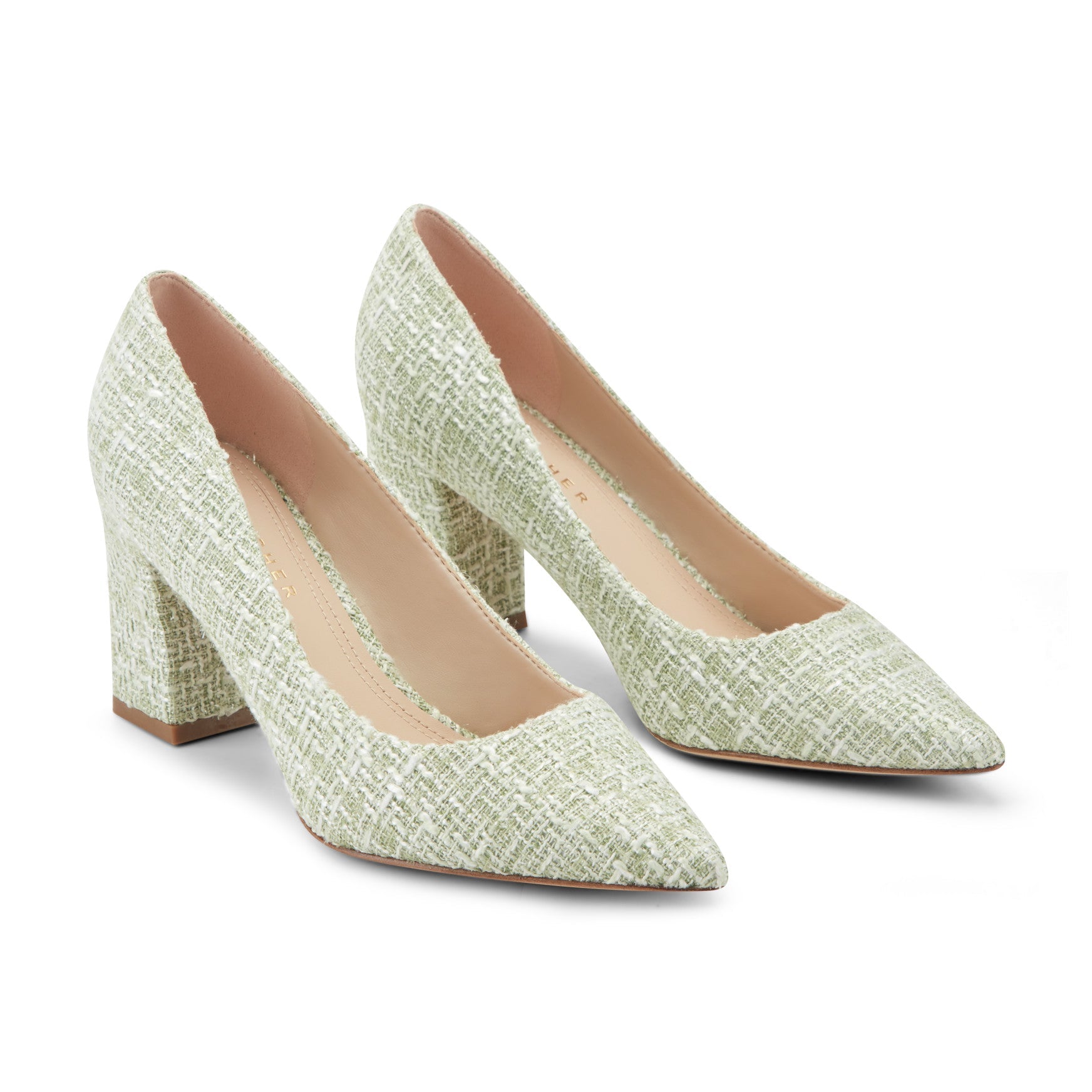 Zala Block Heel Pointy Toe Pump - Green Boucle / Marc Fisher On Sale