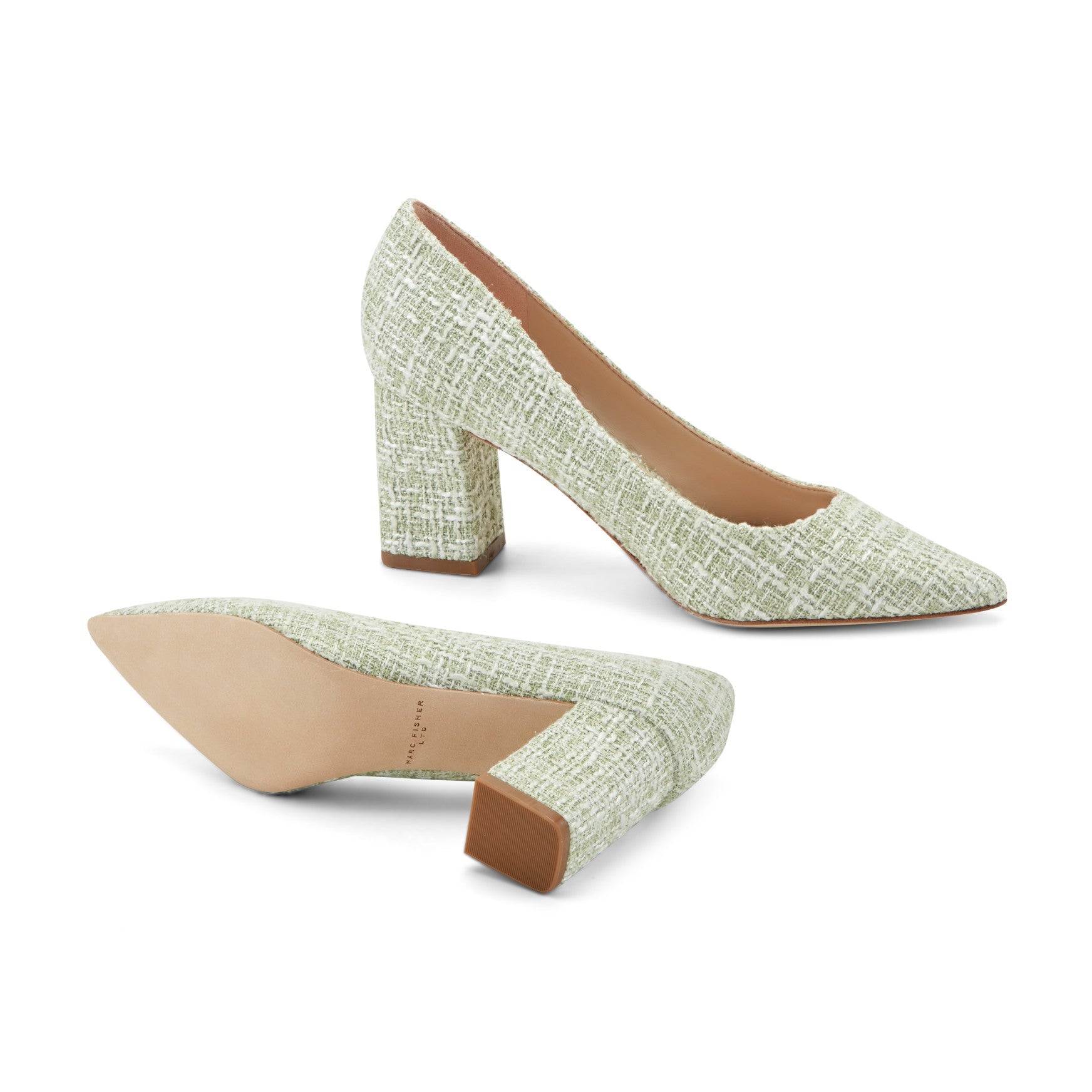 Zala Block Heel Pointy Toe Pump - Green Boucle / Marc Fisher On Sale