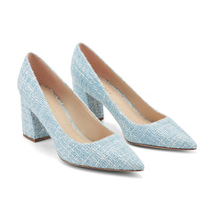 Zala Block Heel Pointy Toe Pump - Blue Boucle / Marc Fisher Discount